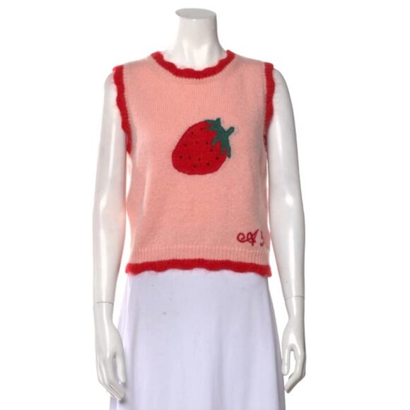 Alessandra Rich Pink Strawberry Intarsia Knitted Sweater Vest - Picture 8 of 10